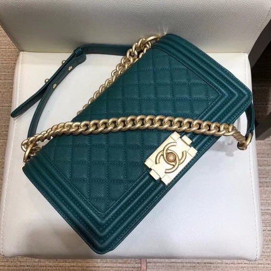 Chanel Medium Boy Chanel Flap Bag Teal Grained Calfskin