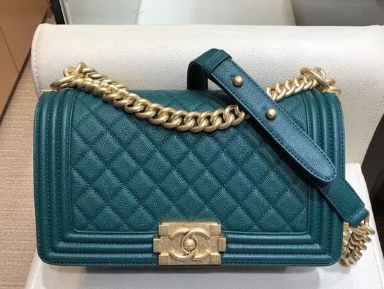 Chanel Medium Boy Chanel Flap Bag Teal Grained Calfskin