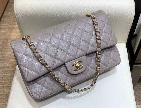 Chanel Medium Caviar Flap Bag in Grey with Light Gold Tone Metal