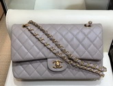 Chanel Medium Caviar Flap Bag in Grey with Light Gold Tone Metal