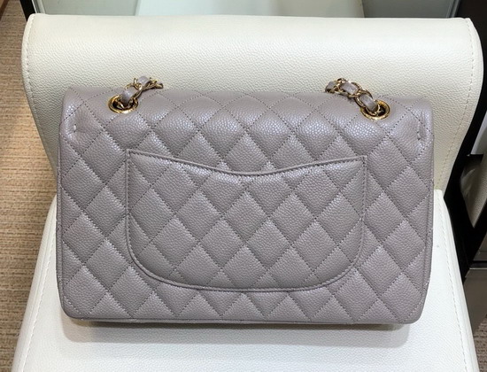 Chanel Medium Caviar Flap Bag in Grey with Light Gold Tone Metal