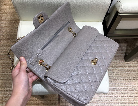 Chanel Medium Caviar Flap Bag in Grey with Light Gold Tone Metal