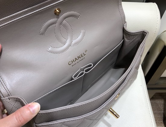 Chanel Medium Caviar Flap Bag in Grey with Light Gold Tone Metal