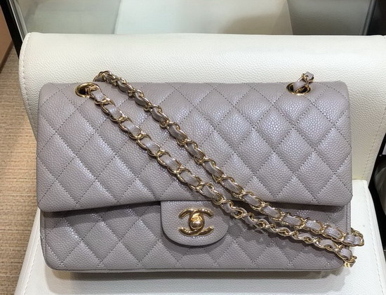 Chanel Medium Caviar Flap Bag in Grey with Light Gold Tone Metal