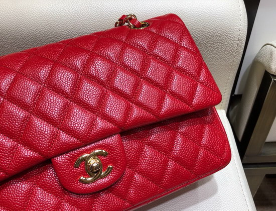 Chanel Medium Caviar Flap Bag in Red with Gold Hardware