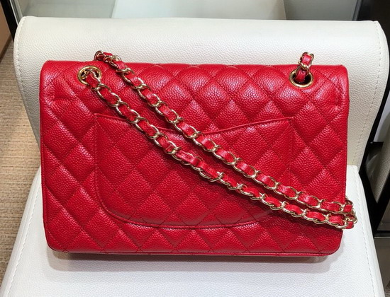 Chanel Medium Caviar Flap Bag in Red with Gold Hardware