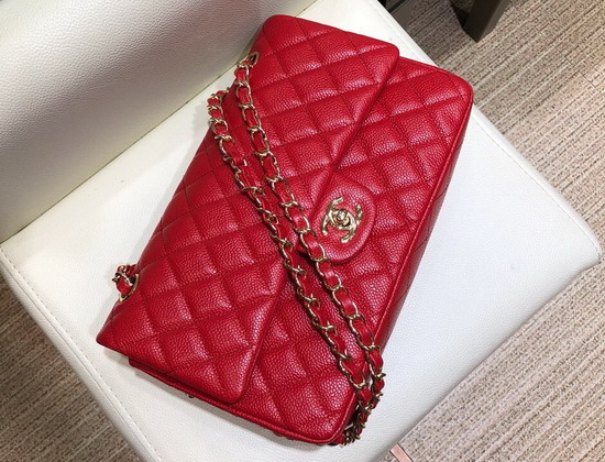 Chanel Medium Caviar Flap Bag in Red with Gold Hardware