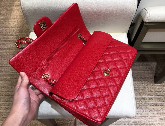 Chanel Medium Caviar Flap Bag in Red with Gold Hardware