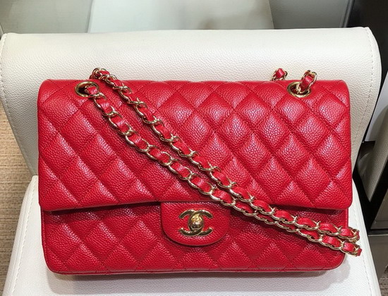 Chanel Medium Caviar Flap Bag in Red with Gold Hardware