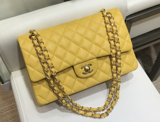 Chanel Medium Caviar Flap Bag in Yellow with Gold Hardware