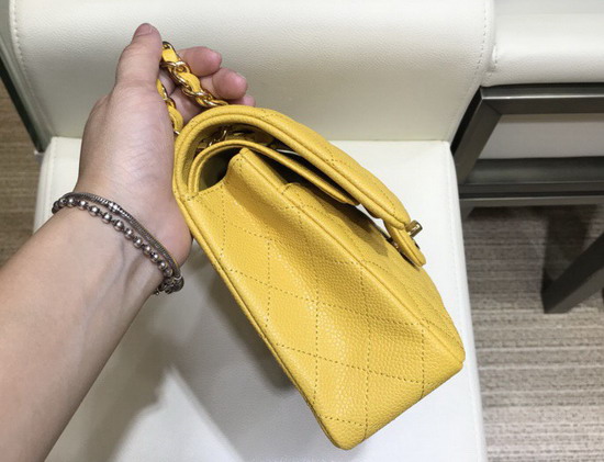 Chanel Medium Caviar Flap Bag in Yellow with Gold Hardware