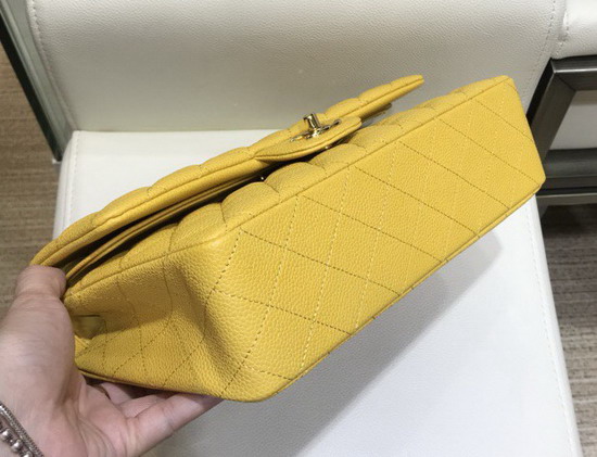 Chanel Medium Caviar Flap Bag in Yellow with Gold Hardware