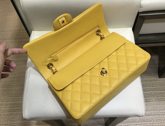 Chanel Medium Caviar Flap Bag in Yellow with Gold Hardware