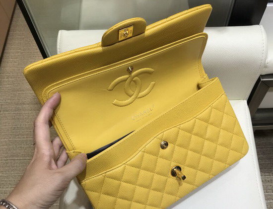 Chanel Medium Caviar Flap Bag in Yellow with Gold Hardware