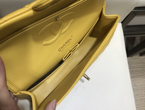 Chanel Medium Caviar Flap Bag in Yellow with Gold Hardware