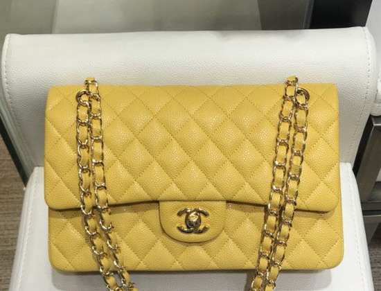 Chanel Medium Caviar Flap Bag in Yellow with Gold Hardware