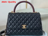 Chanel Medium Coco Handle Bag in Black Grained Calfskin with Burgundy Lizard Top Handle Replica