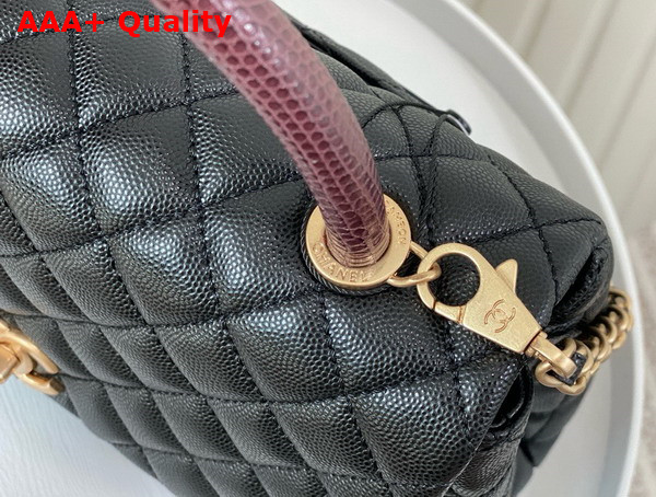 Chanel Medium Coco Handle Bag in Black Grained Calfskin with Burgundy Lizard Top Handle Replica