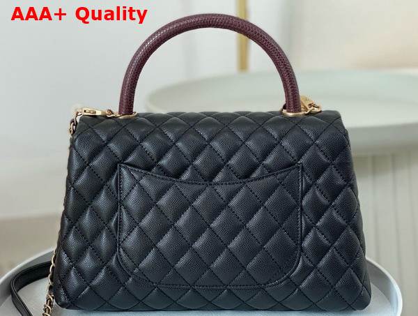 Chanel Medium Coco Handle Bag in Black Grained Calfskin with Burgundy Lizard Top Handle Replica