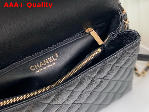 Chanel Medium Coco Handle Bag in Black Grained Calfskin with Burgundy Lizard Top Handle Replica