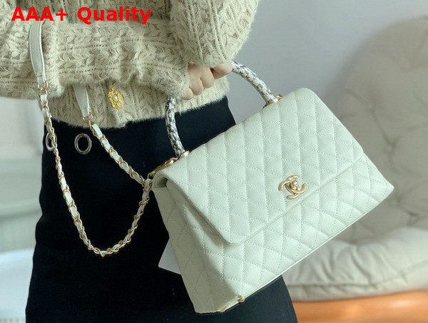 Chanel Medium Coco Handle Bag in White Grained Calfskin with Python Top Handle Replica