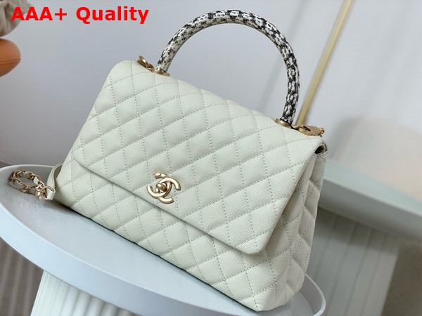 Chanel Medium Coco Handle Bag in White Grained Calfskin with Python Top Handle Replica