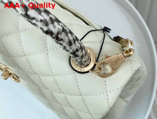 Chanel Medium Coco Handle Bag in White Grained Calfskin with Python Top Handle Replica