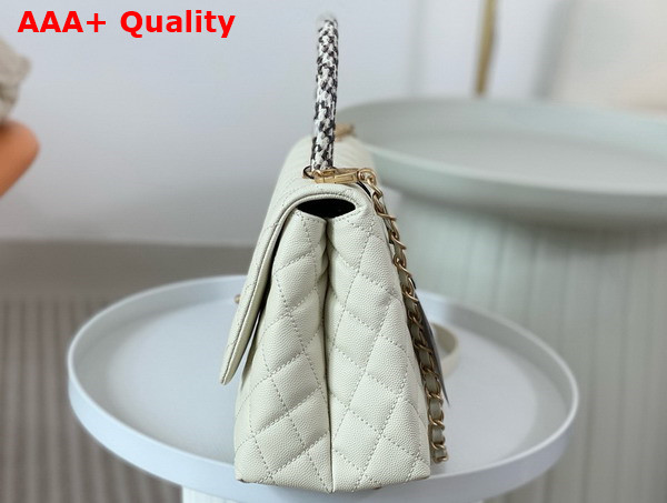 Chanel Medium Coco Handle Bag in White Grained Calfskin with Python Top Handle Replica