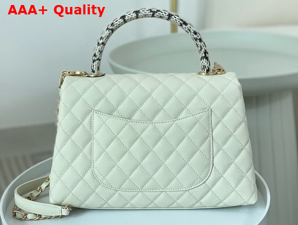 Chanel Medium Coco Handle Bag in White Grained Calfskin with Python Top Handle Replica