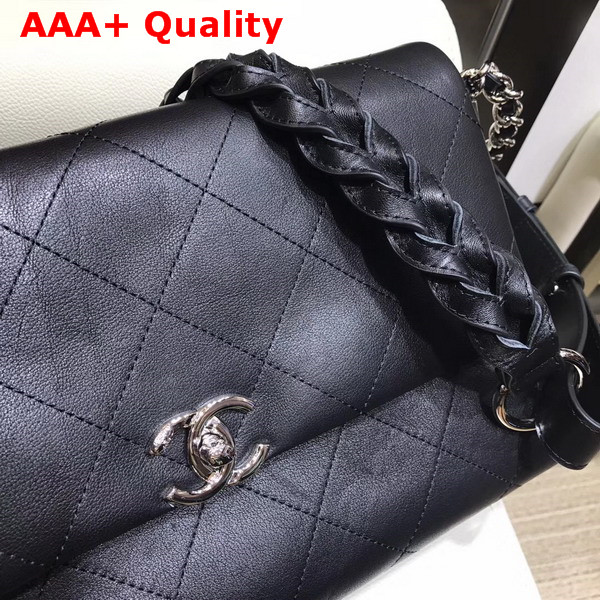 Chanel Medium Flap Bag Grained Calfskin Braided Calfskin Silver Tone Metal Black A57116 Replica