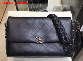 Chanel Medium Flap Bag Grained Calfskin Braided Calfskin Silver Tone Metal Black A57116 Replica