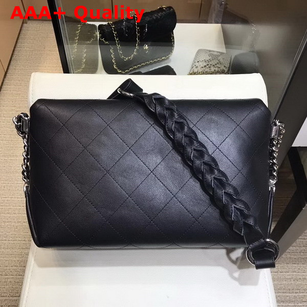 Chanel Medium Flap Bag Grained Calfskin Braided Calfskin Silver Tone Metal Black A57116 Replica