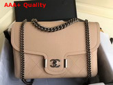 Chanel Medium Flap Bag in Beige Grained Calfskin with Silver Hardware Replica