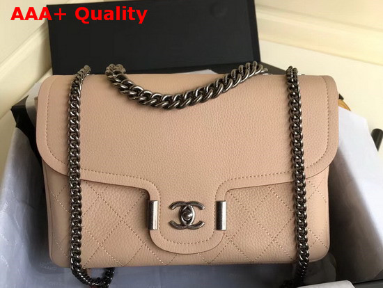 Chanel Medium Flap Bag in Beige Grained Calfskin with Silver Hardware Replica