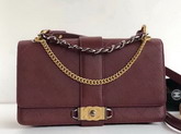 Chanel Medium Flap Bag in Burgundy Calfskin Ruthenium Finish and Gold Tone Metal