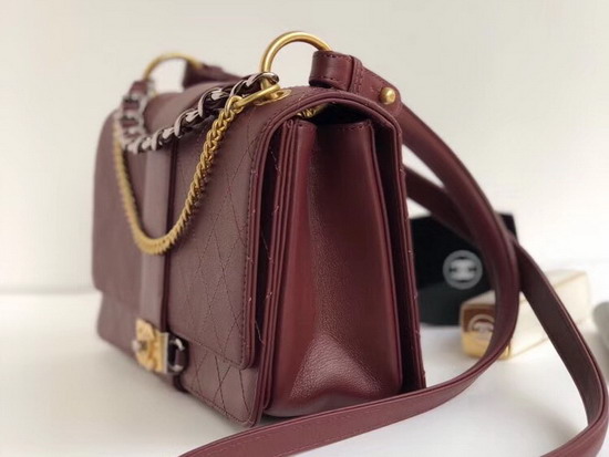 Chanel Medium Flap Bag in Burgundy Calfskin Ruthenium Finish and Gold Tone Metal