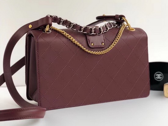 Chanel Medium Flap Bag in Burgundy Calfskin Ruthenium Finish and Gold Tone Metal