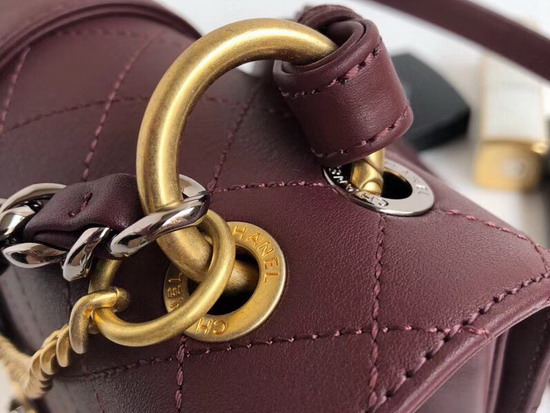 Chanel Medium Flap Bag in Burgundy Calfskin Ruthenium Finish and Gold Tone Metal