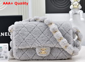 Chanel Medium Flap Bag in Grey Shearling Lambskin Replica