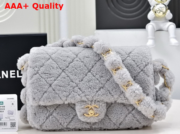 Chanel Medium Flap Bag in Grey Shearling Lambskin Replica