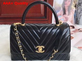 Chanel Medium Flap Bag with Top Handle Black Calfskin Gold Hardwares Replica