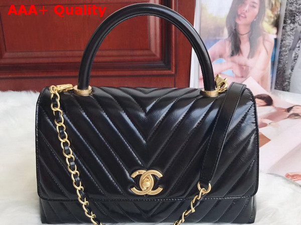 Chanel Medium Flap Bag with Top Handle Black Calfskin Gold Hardwares Replica