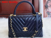 Chanel Medium Flap Bag with Top Handle Navy Blue Calfskin Gold Hardwares Replica