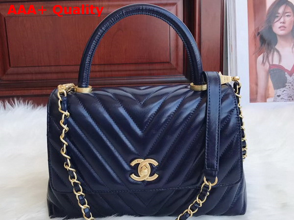 Chanel Medium Flap Bag with Top Handle Navy Blue Calfskin Gold Hardwares Replica