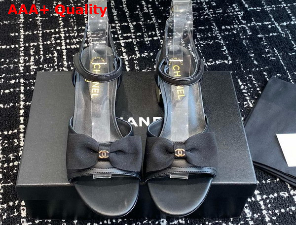 Chanel Medium Heel Sandals Black Lambskin and Grosgrain Replica