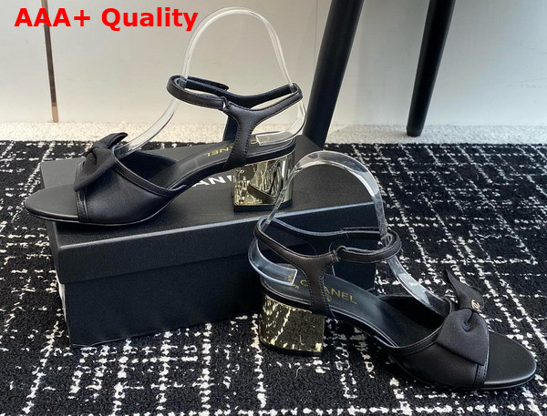 Chanel Medium Heel Sandals Black Lambskin and Grosgrain Replica