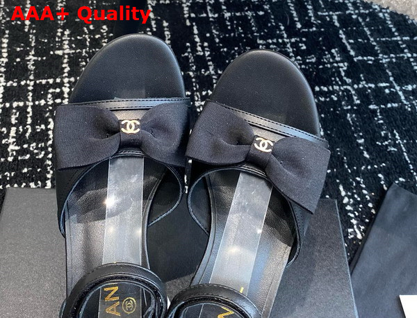 Chanel Medium Heel Sandals Black Lambskin and Grosgrain Replica