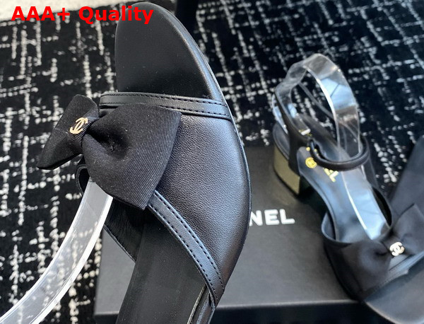 Chanel Medium Heel Sandals Black Lambskin and Grosgrain Replica