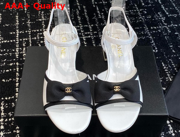 Chanel Medium Heel Sandals Lambskin and Grosgrain White and Black Replica