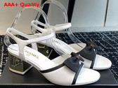 Chanel Medium Heel Sandals Lambskin and Grosgrain White and Black Replica